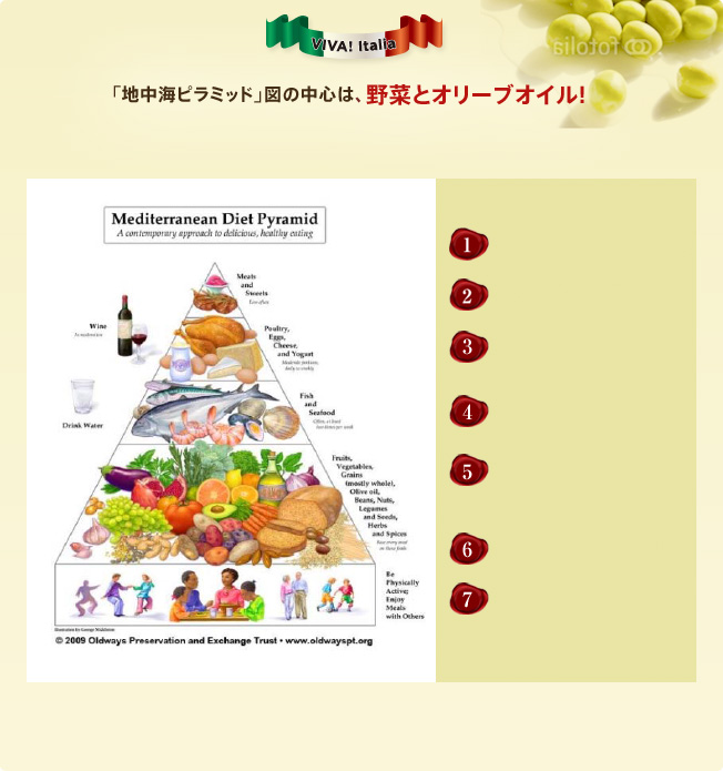 「地中海ピラミッド」図の中心は、野菜とオリーブオイル!